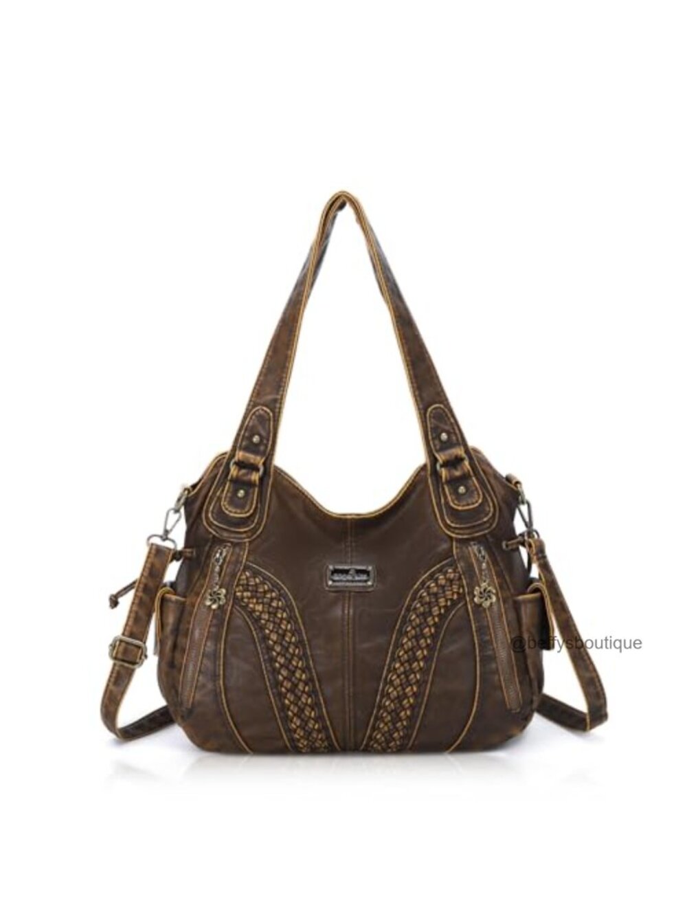 Washed PU Leather Tote Bag Shoulder Handbag Top Handle Satchel